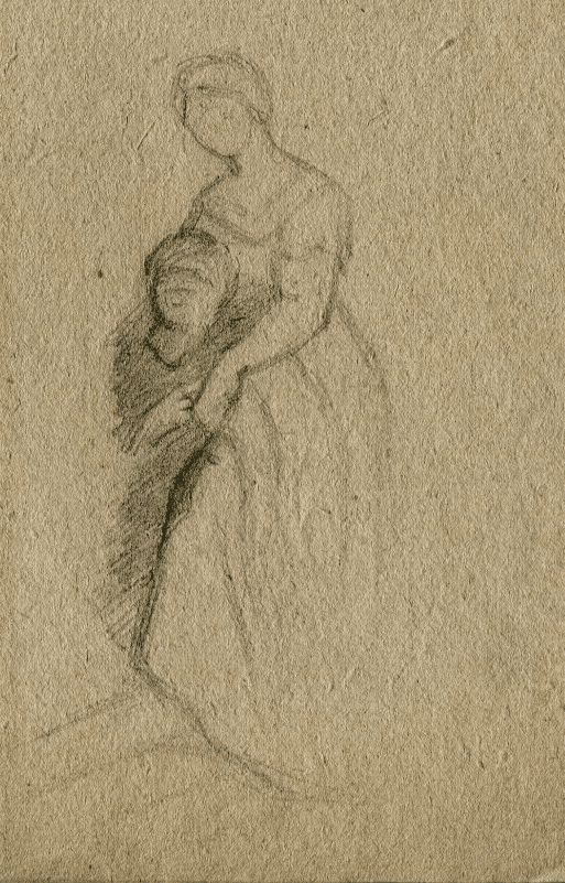 Antique Ink Drawing 19th Original Portraits Genre Scene,People Sketch Artwork image 6