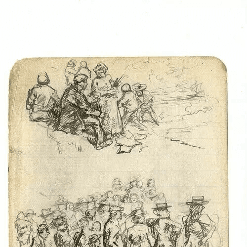 Vintage Ink Drawing Impressionist Family and Children Figures image 5