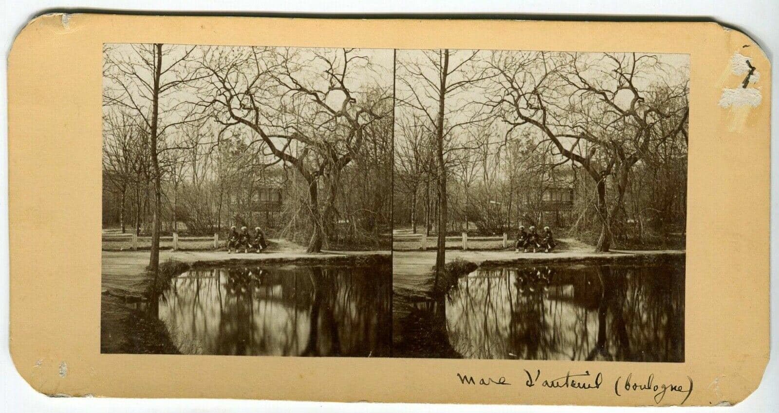 Vintage Stereoview - Mare d'Auteuil Boulogne - Albumen c. 1880 image 1