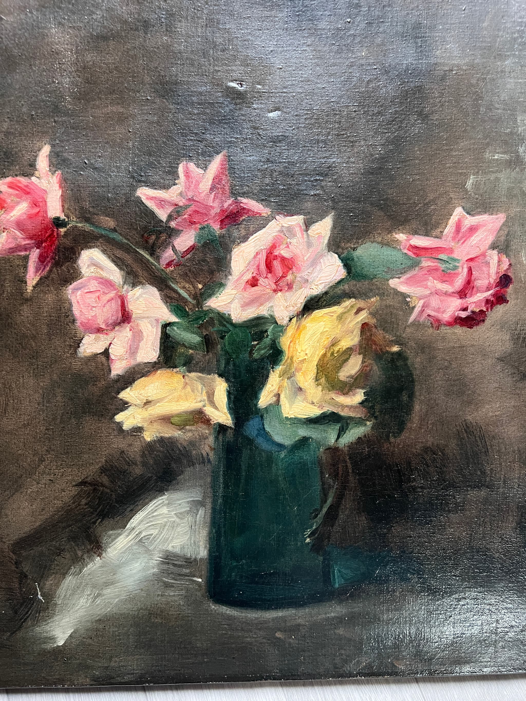 Painting Pink and Yellow Flowers Bouquet Still Life image 1