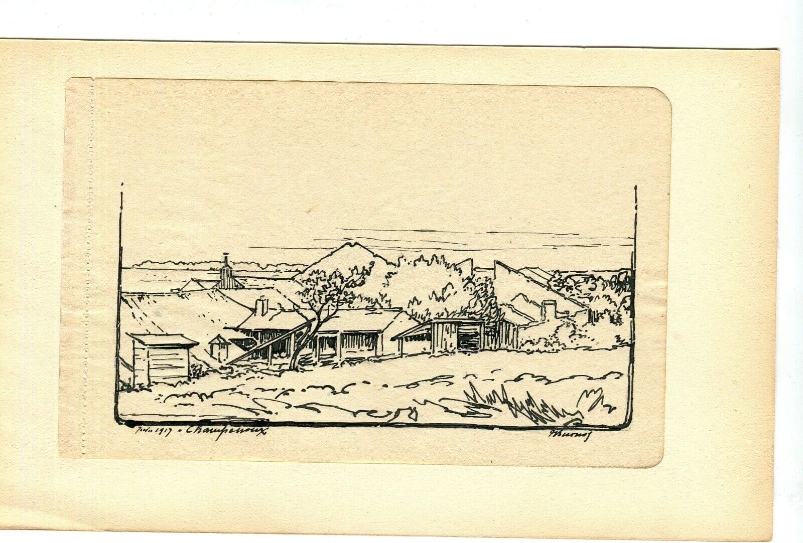 Vintage Ink Drawing Original signed Champeroux, Lorraine Landscape image 6