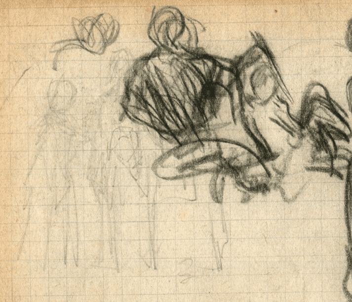Vintage Pencil Drawing Original signed Sketch Figures, Horse image 2