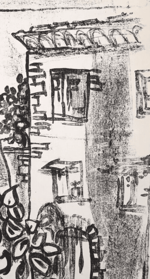 Antique Etching Original Landscape, House, Cityview, Flowers, Building image 4