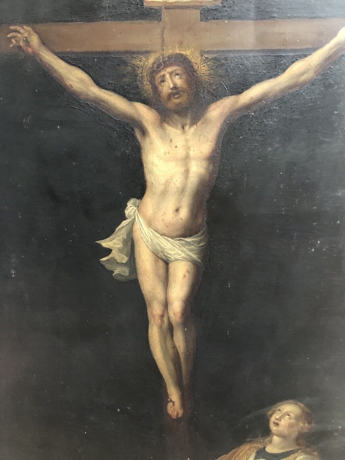 Antique Oil Painting Original 17th century The Christ & Mary Magdalene c. 1630 image 4