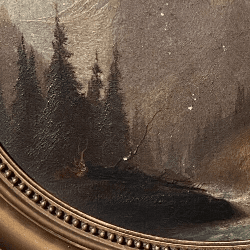 Antique Painting Original Landscape, Mountain, River, Trees, Berner Oberland image 5