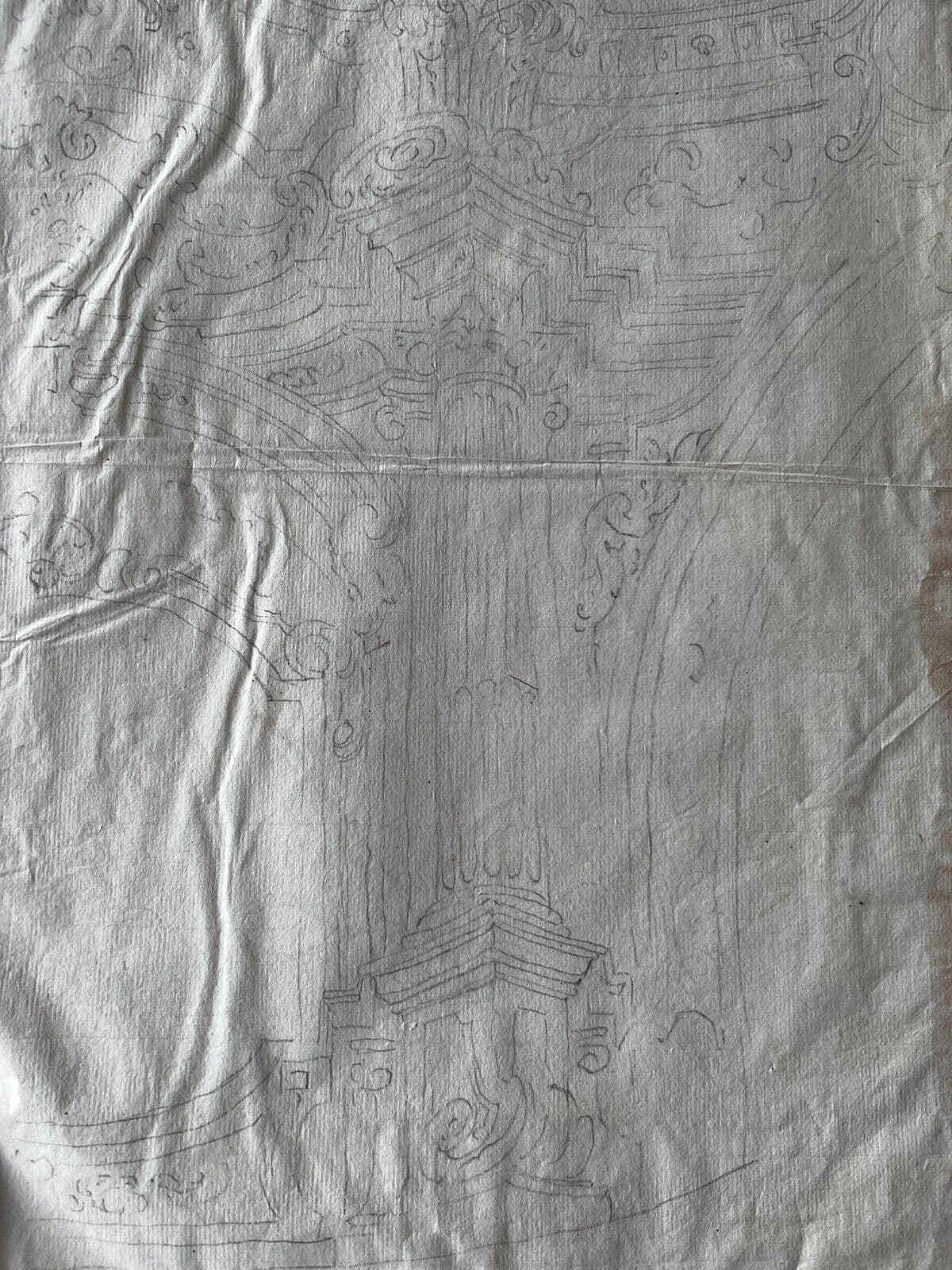 Antique Old Drawing 18th century Original Architecture Decoration Ornamentation image 5