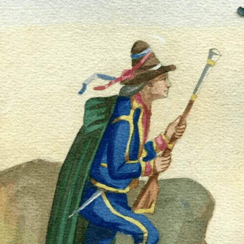 Antique Drawing 19th century Original Italian Hunter, Chasseur Alpin image 2