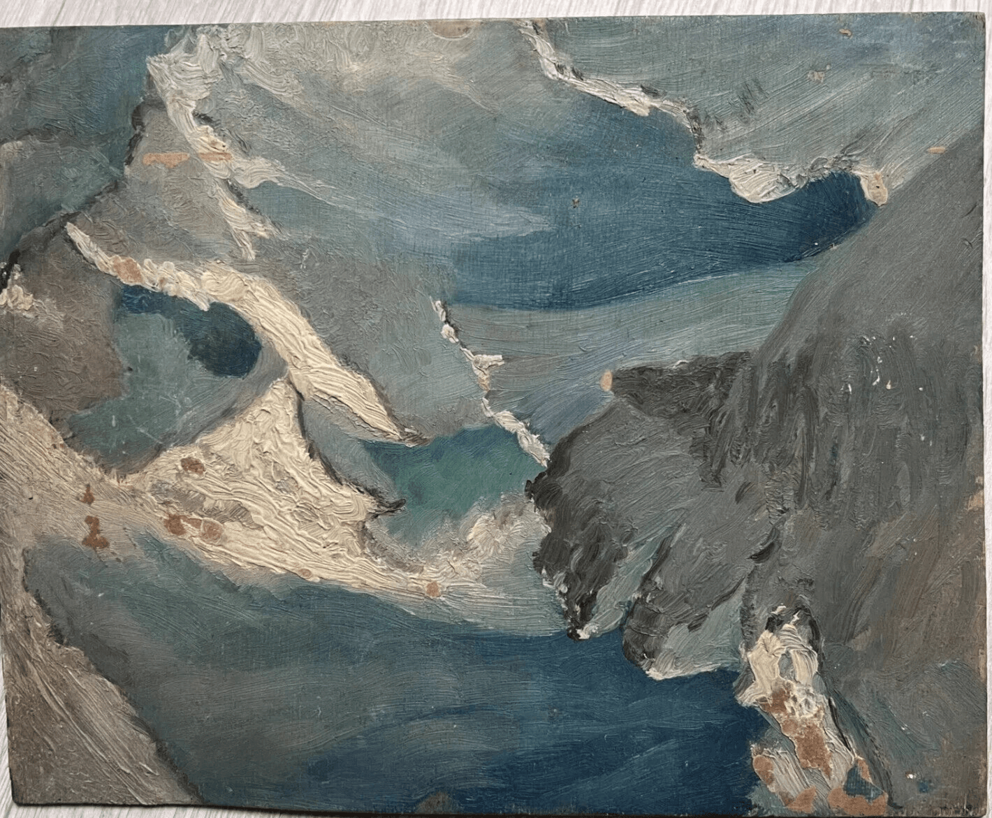Antique Painting Original Mountain Landscape, Winter, Snow image 5