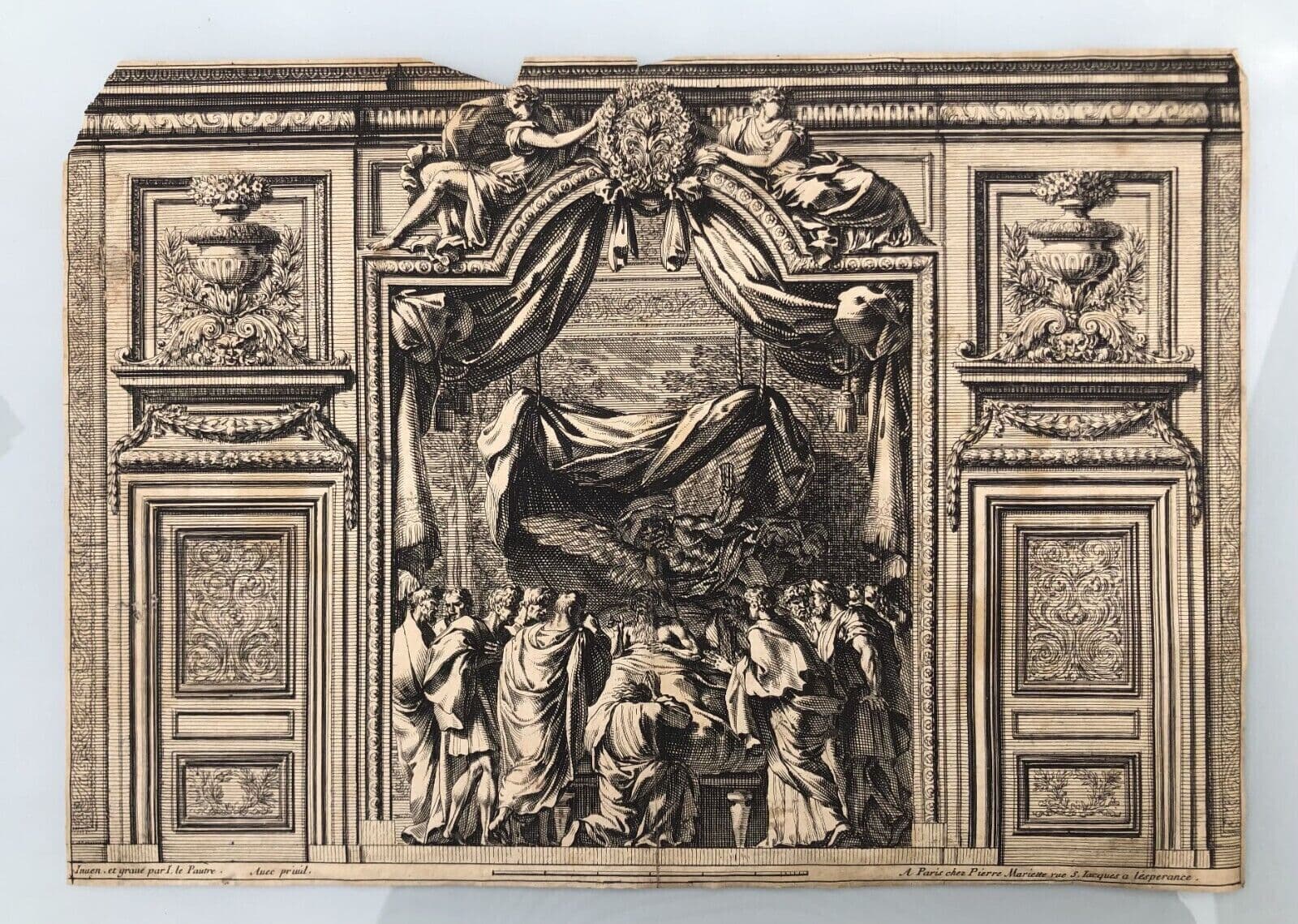 Antique Jean Le Pautre (1618–1682) Religious Scene People Architecture Etching image 2