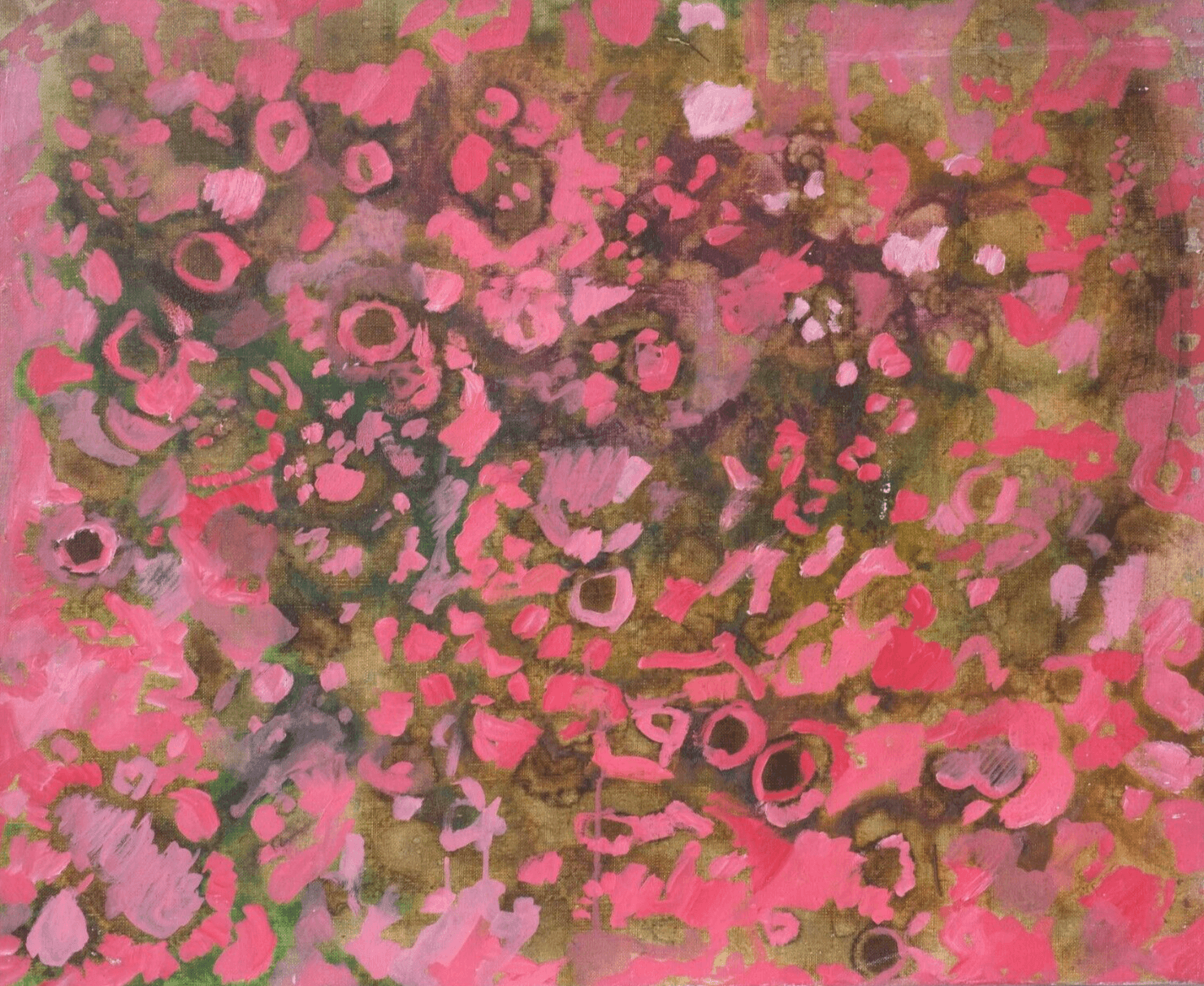 Antique Original Painting Pink Abstraction 1973 Organismes Microscopique image 1