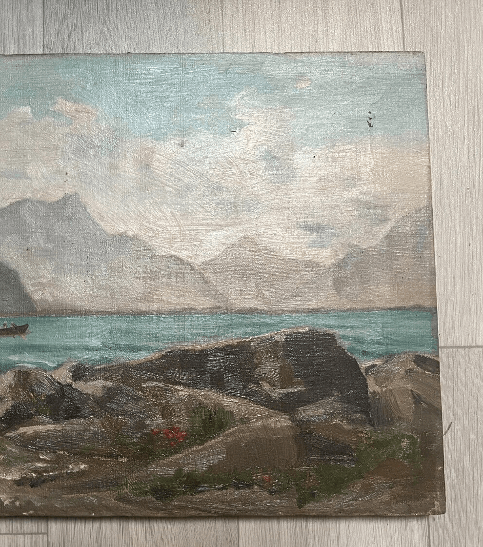 Antique Painting Original Maritime, Sea, Landscape, People, Boats signed image 3