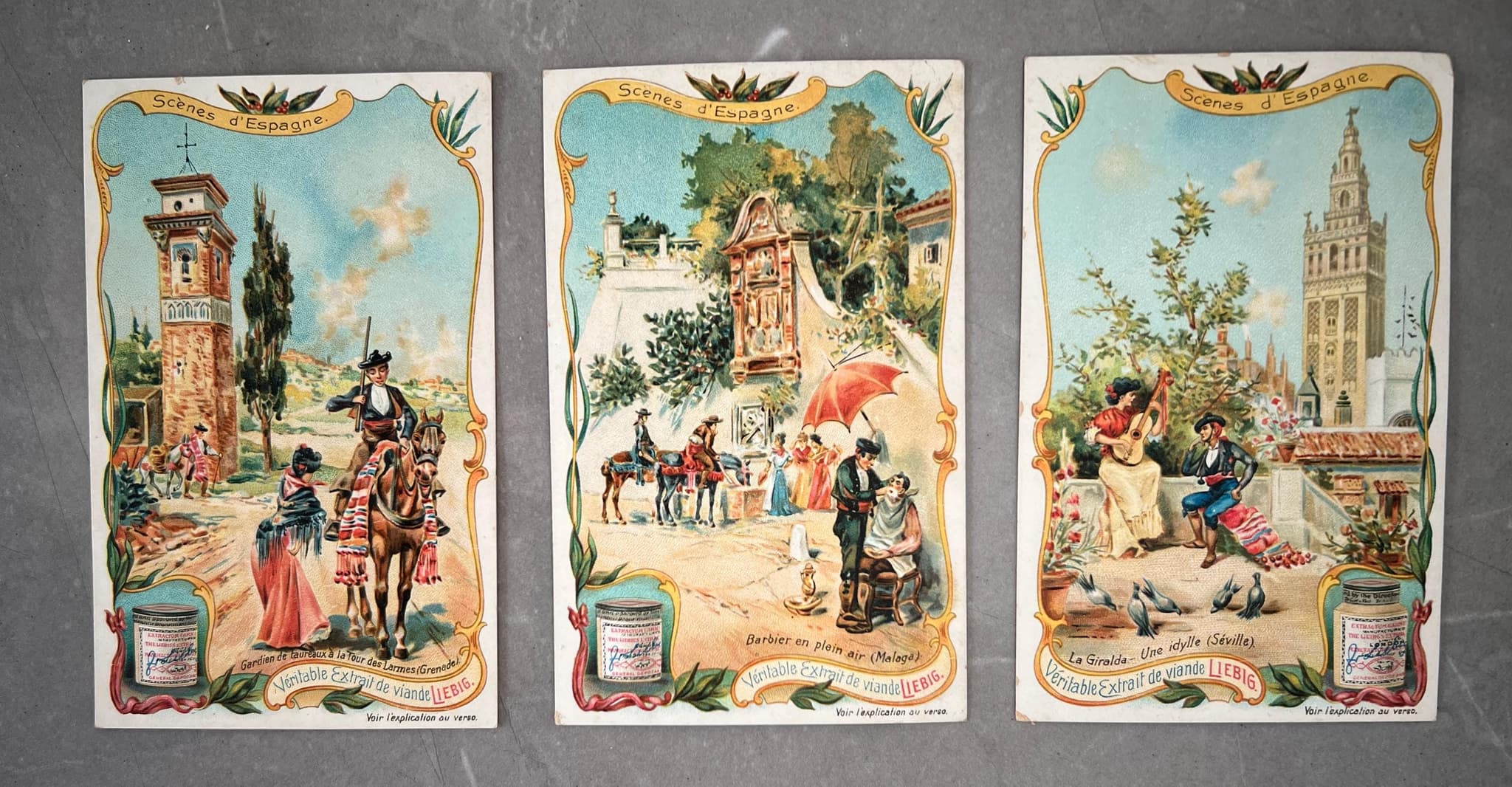 Set of 3 Liebig Trade Cards - Scenes of Spain, Vibrant 19th Century Art image 1