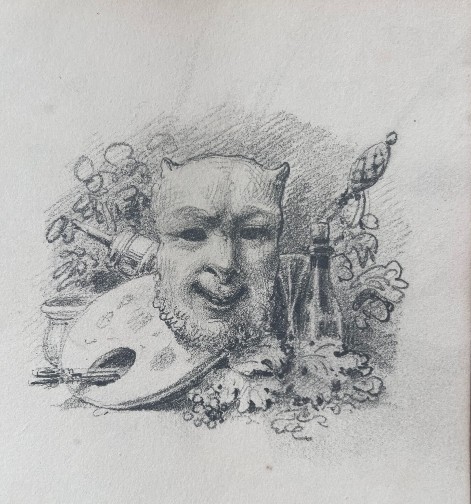 Mask, Painting Still Life 19th century Drawing