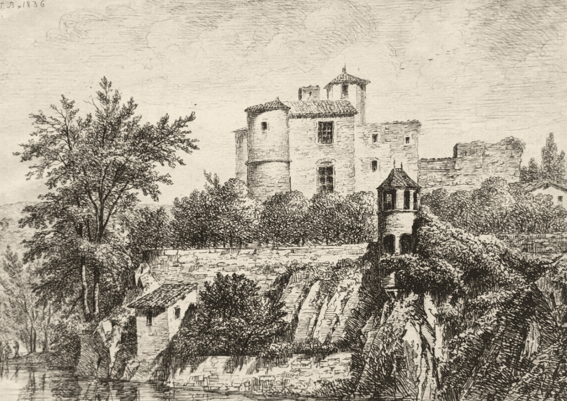 Antique Etching Original Landscape, Castle, Trees Jean-Jacques DE BOISSIEU 1836