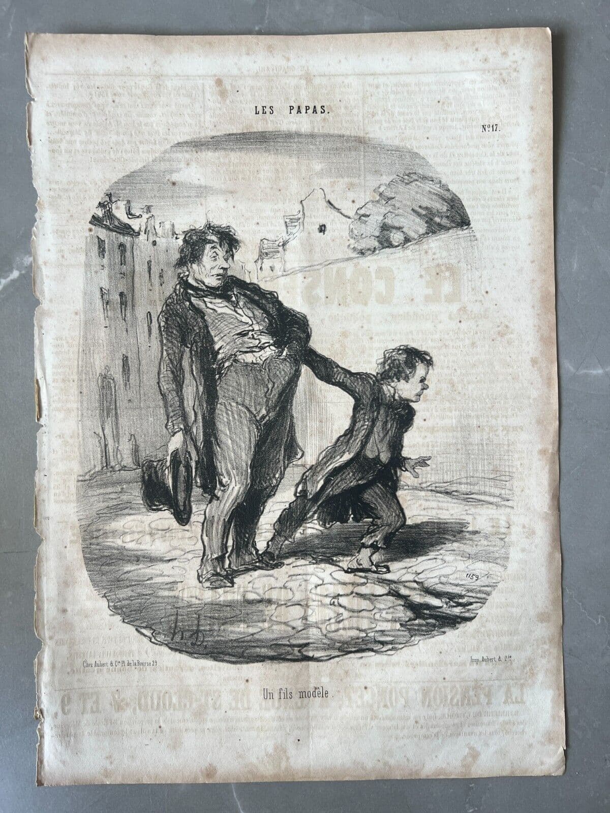 Antique Print 19th century Daumier, les Papas, le fils Modele image 2