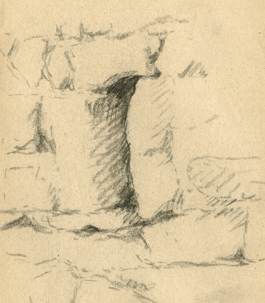 Vintage Pencil Drawing Original Vegetation, Landscape, Ruins 1934 image 1