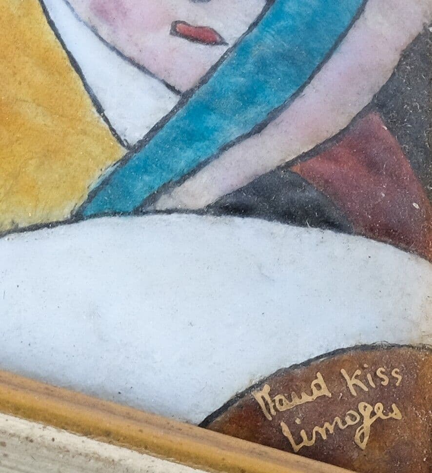 Antique Original Painting Japanese Woman Portrait, Enamel Framed image 3