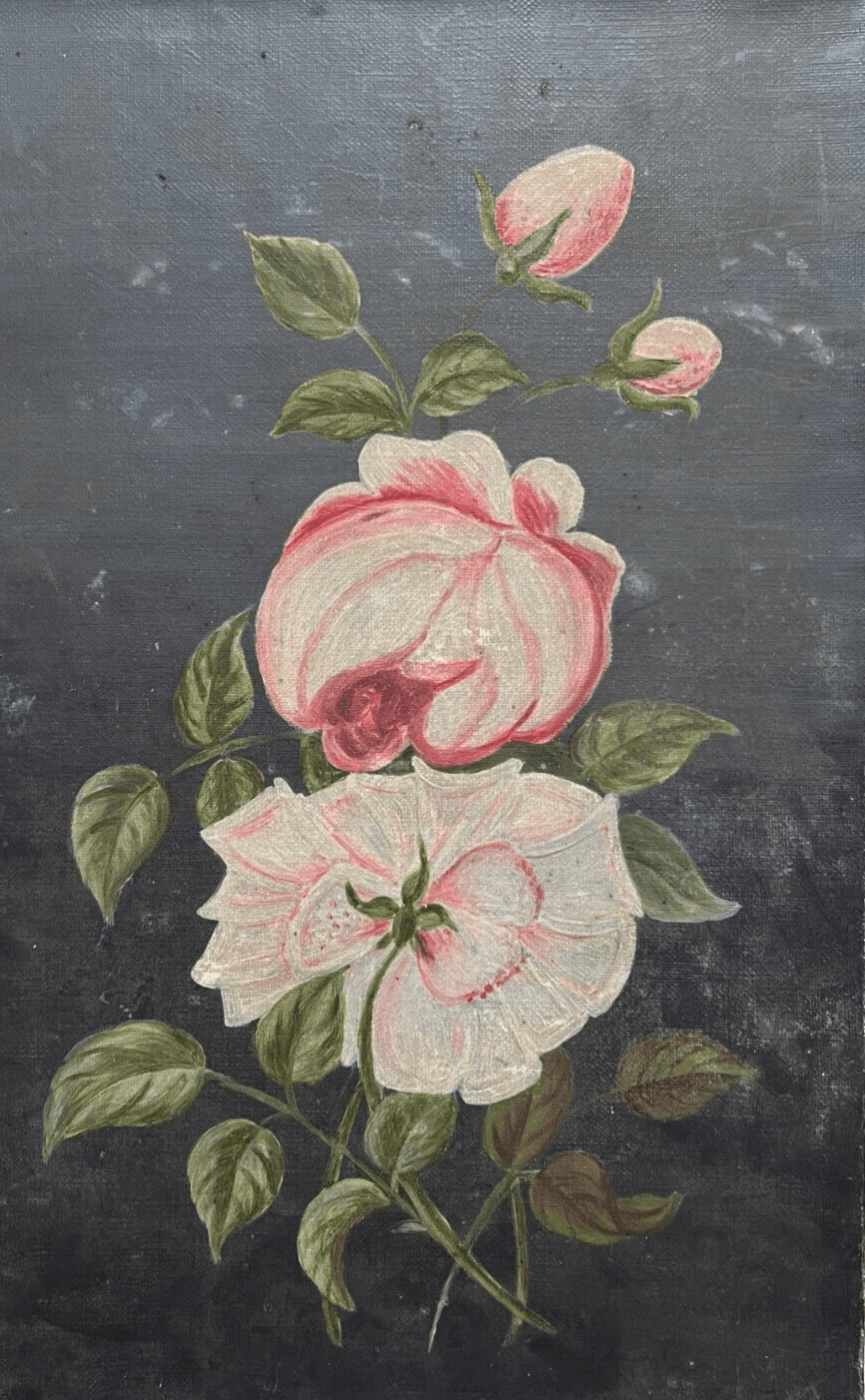 Antique Painting Original Oil On Canvas, Rose Flowers Bouquet image 1