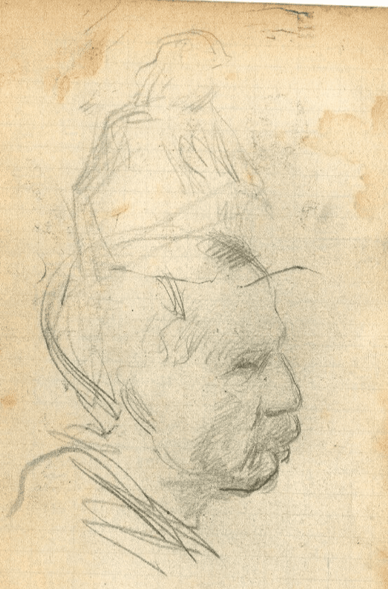 Vintage Pencil Original Drawing signed Man with Moustache Portrait image 2