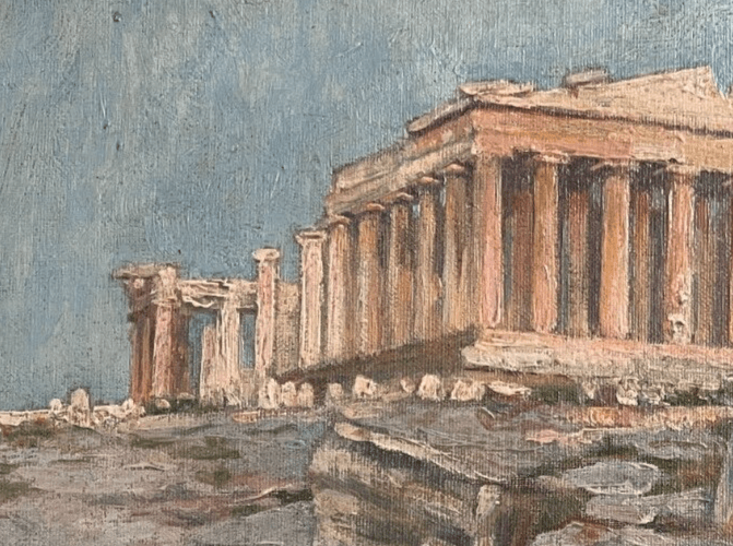 Antique Oil Painting Original 19th century Landscape, Pantheon, Greece, Ruins image 3