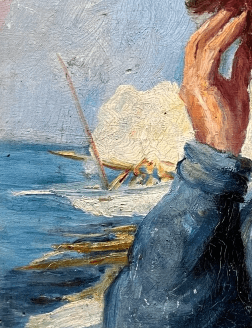 Antique Original Painting  signed Man Portrait, Fisherman, Landscape image 4