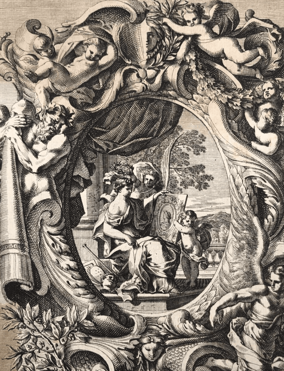 Antique Original Etching Jean Le Pautre (1618–1682) Painter and Angels Etching