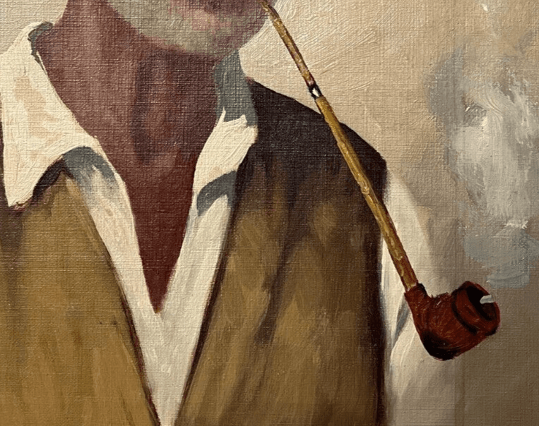Antique Original Painting canvas signed Man Portrait with Pipe image 3