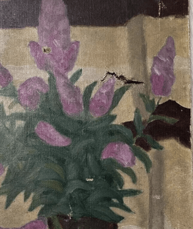Antique Original Painting Purple Flowers Bouquet signed 1938 Floral image 5