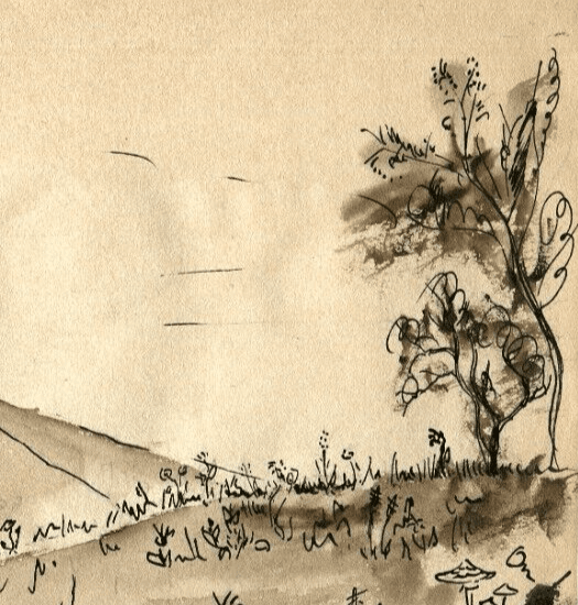Vintage Ink Original Drawing Mountain landscape with Trees image 5