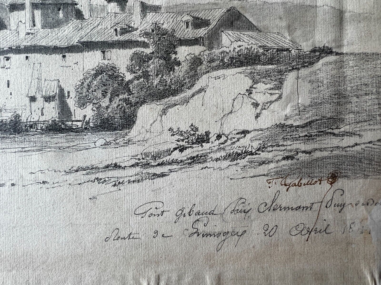 Antique Old Drawing 19th century Original Francisque GABILLOT (1818-1876) image 3