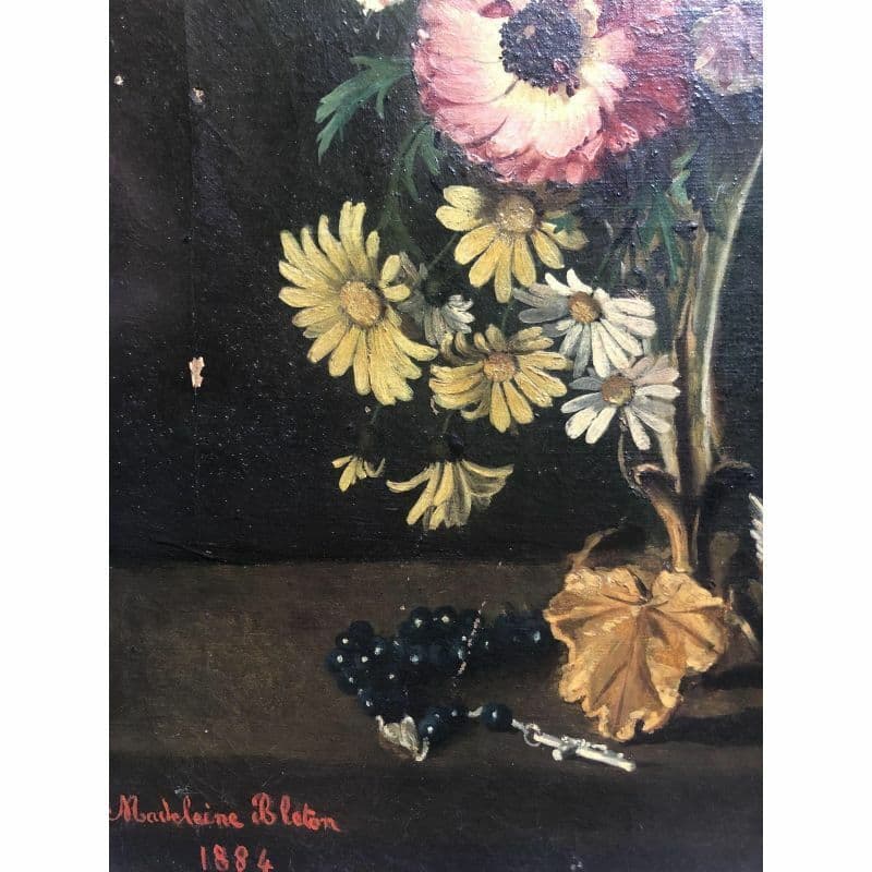 Painting Still Life Bouquet, Fan and Rosary 1884 image 2