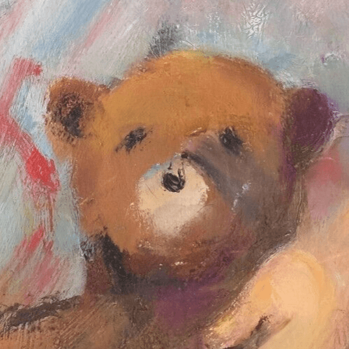 Vintage Oil Original Painting signed Young Boy Portrait Teddy Bear French Framed image 3