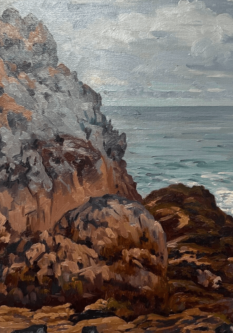 Antique Painting Original Landscape, Seascape, Rocks, Waves signed image 1