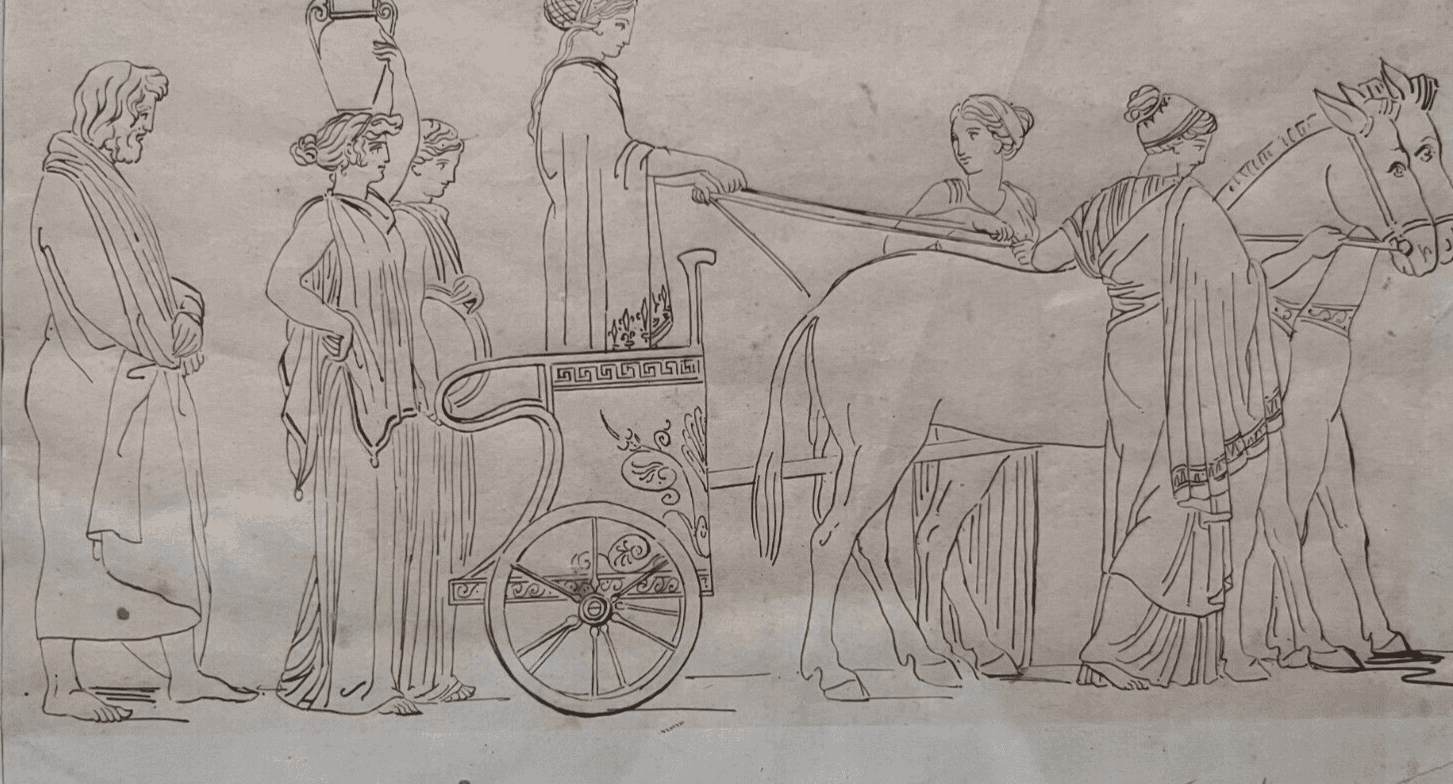 Antique Drawing Old Original Adolphe François GOSSET (1815-1896) Antique Scene image 1