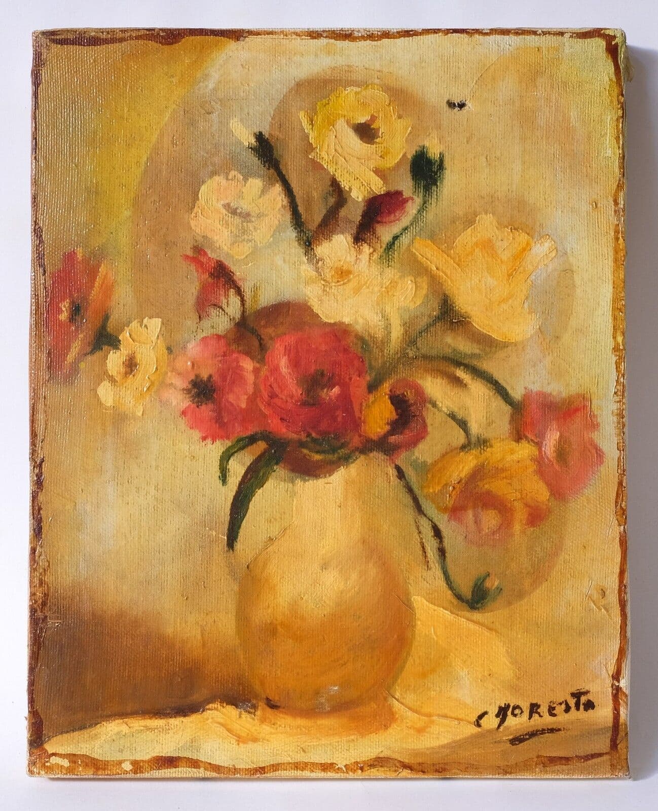 Antique Oil Old Original Painting Flowers Bouquet, Still Life, Roses, Floral image 6