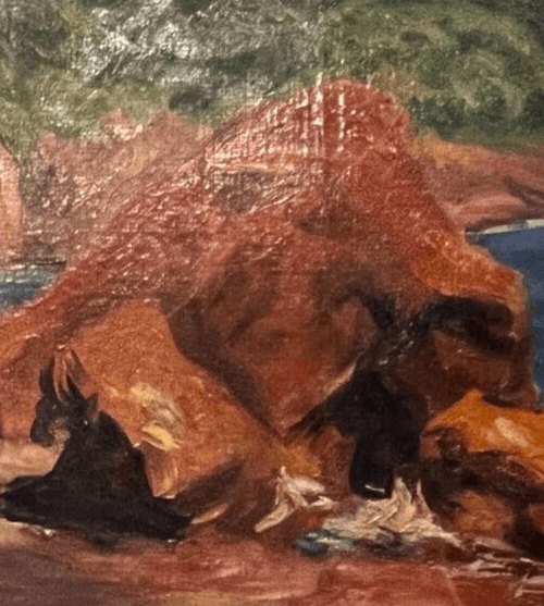 Antique Oil Painting Seascape Landscape Maritime View, Rocks signed image 4
