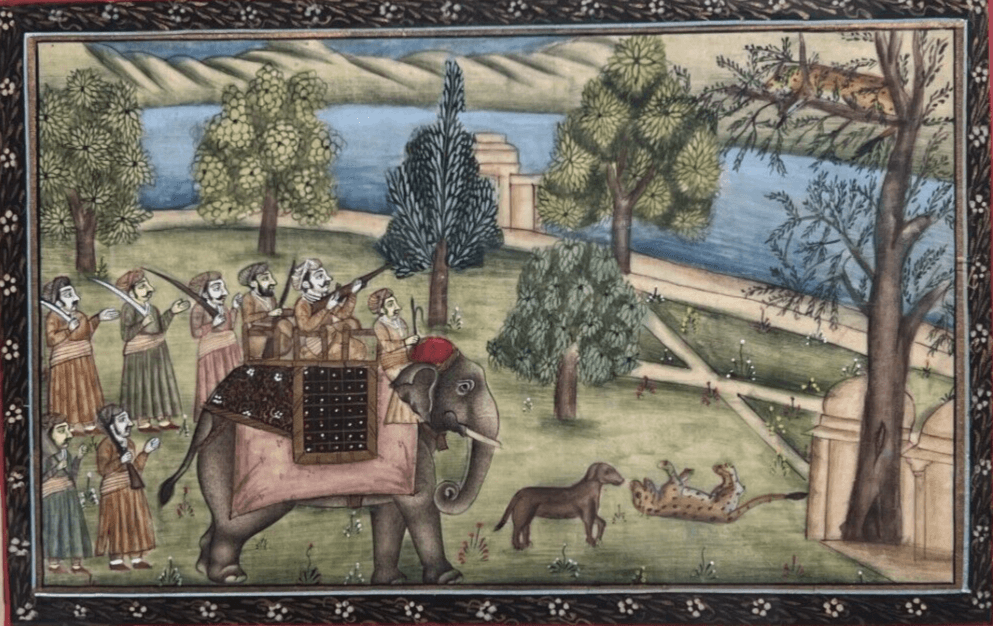Vintage Original Painting Indian Elephant and People, Animals image 1