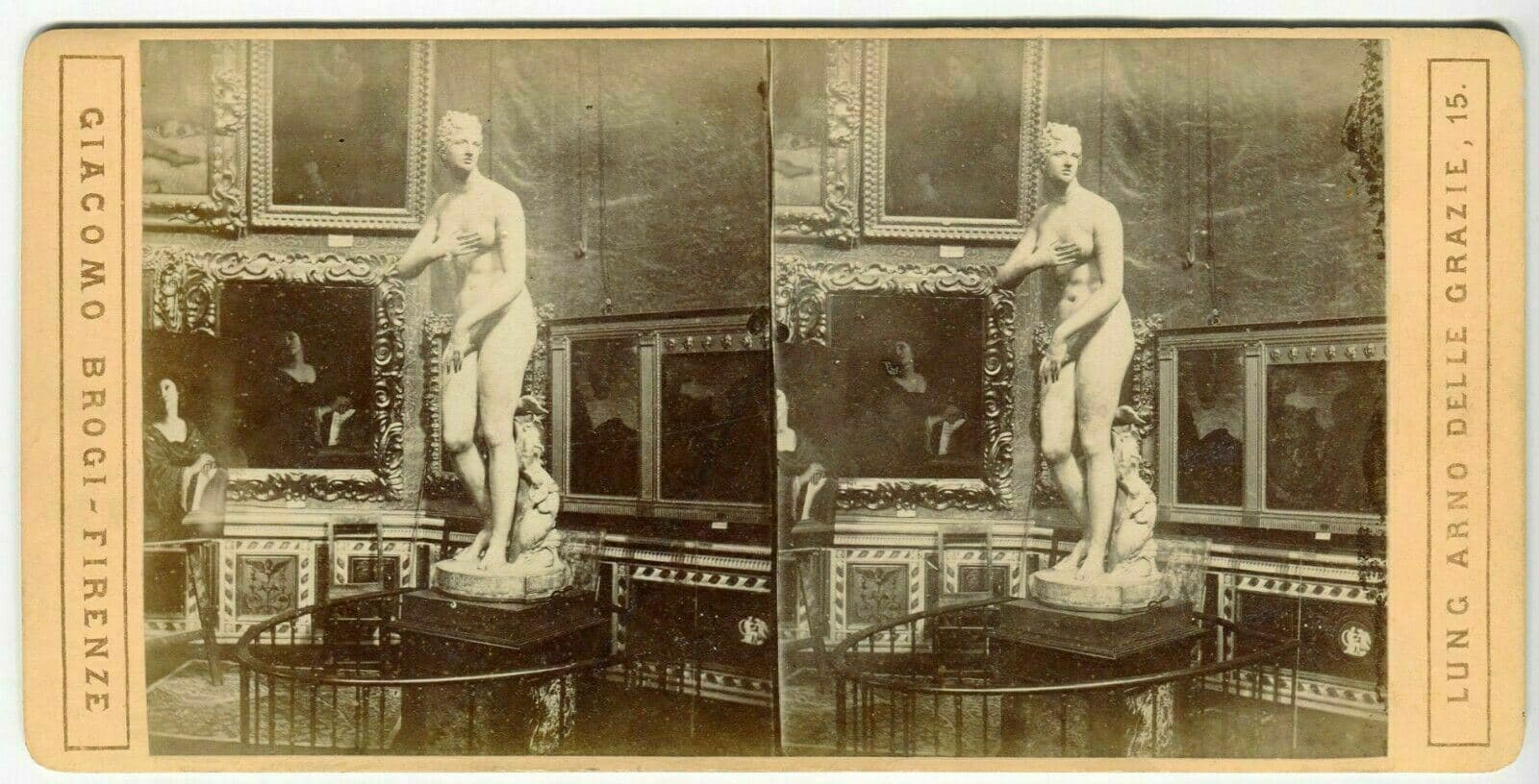 Vintage Stereoview Giacomo BROGI - Venere de Medici Tribuna Uffizi c. 1870
