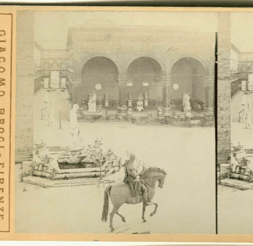 Vintage Stereoview - Giacomo BROGI - Florence Piazza della Signoria c. 1870 image 2