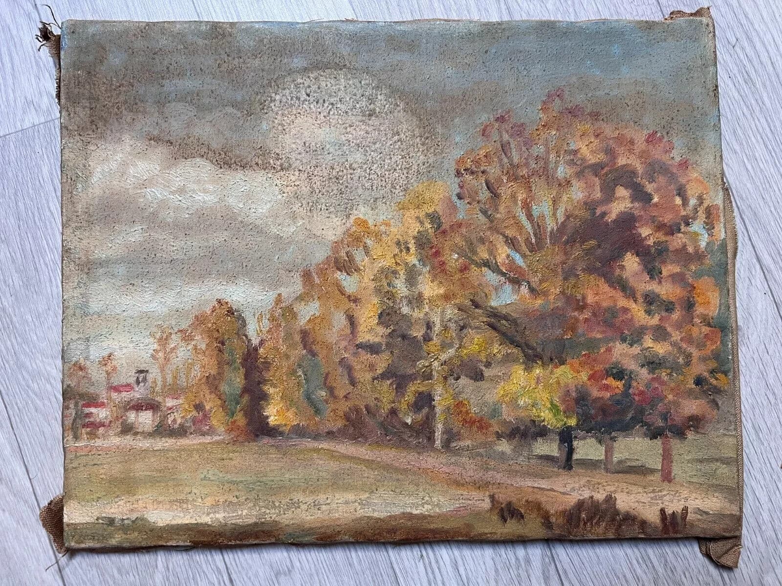 Vintage Oil Original Painting Landscape Forest Trees image 5