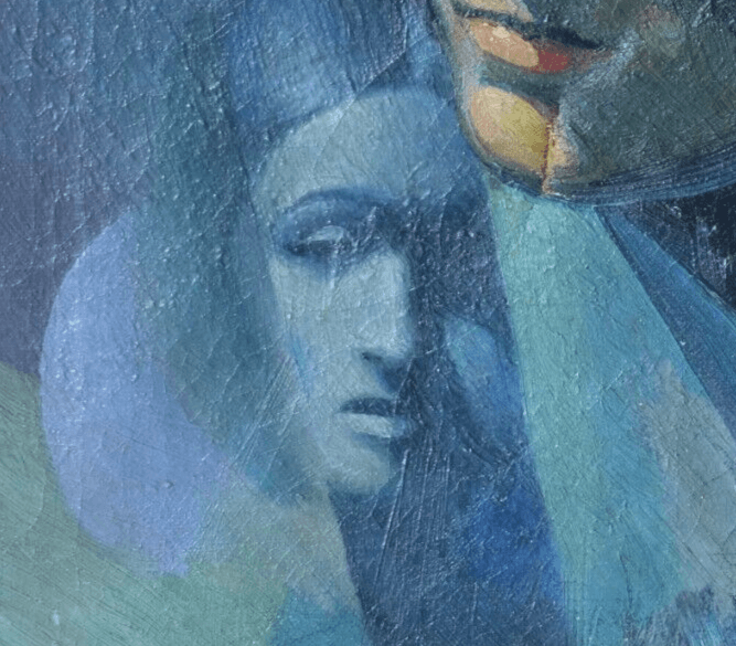 Antique Oil on canvas Painting Women Portrait Cubist Abstract signed image 2