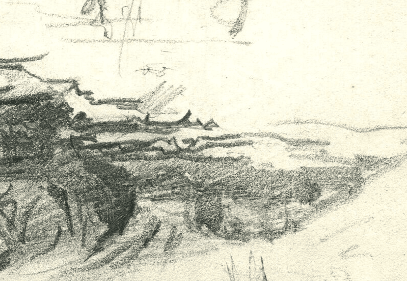 Vintage Pencil Original Drawing Sketch Mountain Rock, Nature image 5