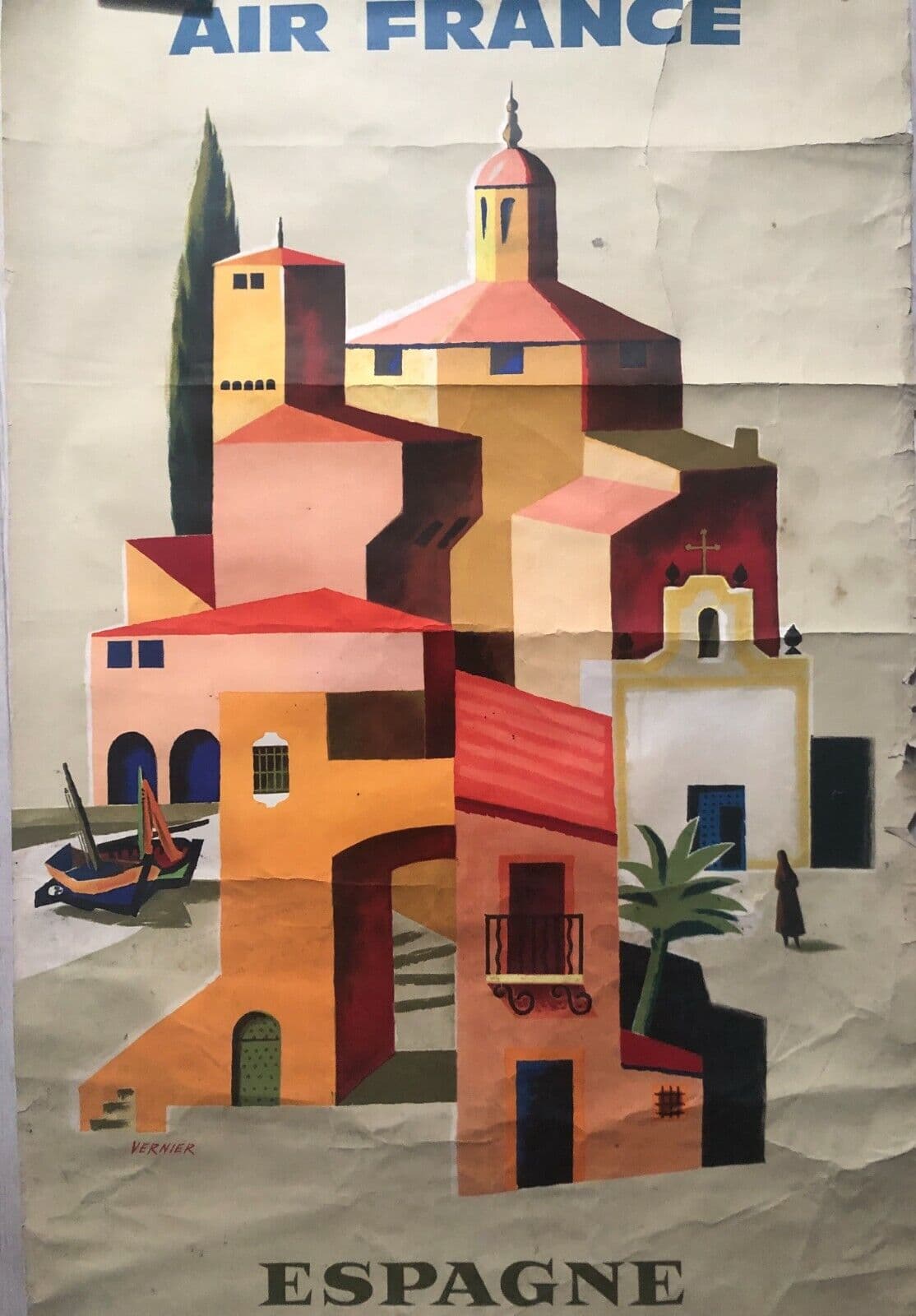 Vintage Poster Air France Poster, Spain, 1960 By François VERNIER Original