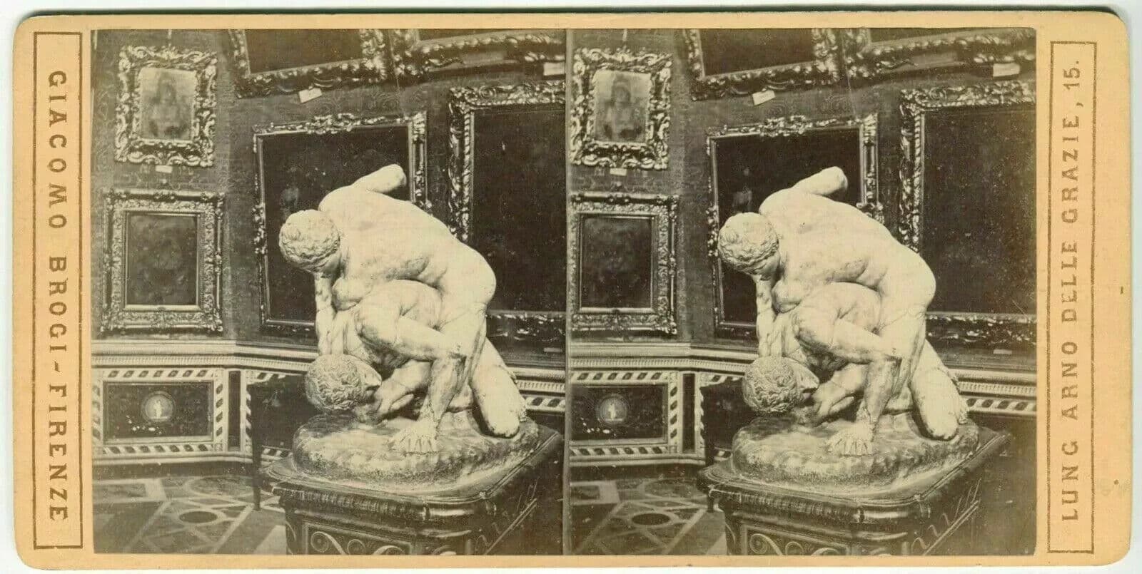 Vintage Stereoview Giacomo BROGI - Florence. Lottatori Tribuna Uffizi c. 1870 image 7