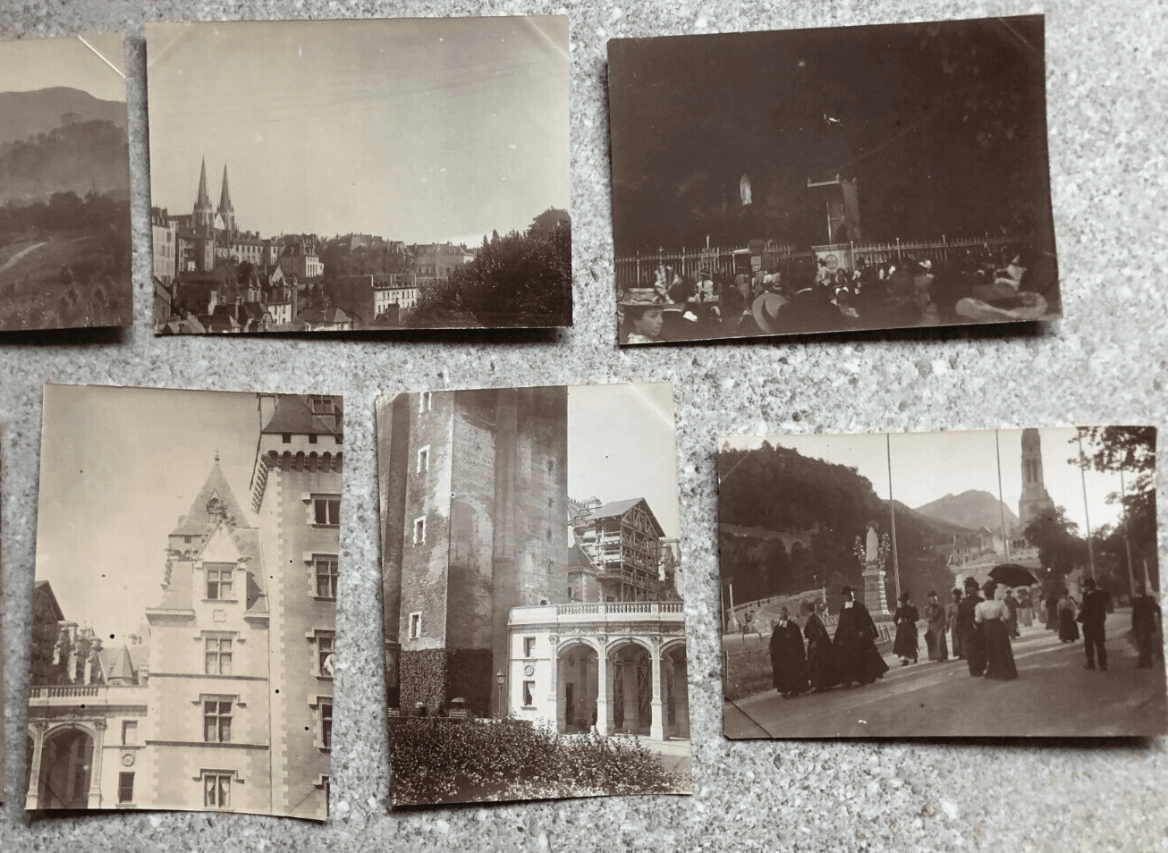 Vintage Photographs Lot x7 Lourdes, Pau-Eglise St Jean, Chateau de Pau 1902
