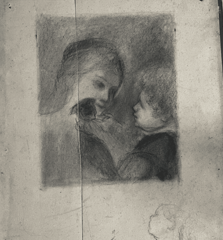 Antique Pencil Old Drawing People, Children, Figures, Dog, Family image 5
