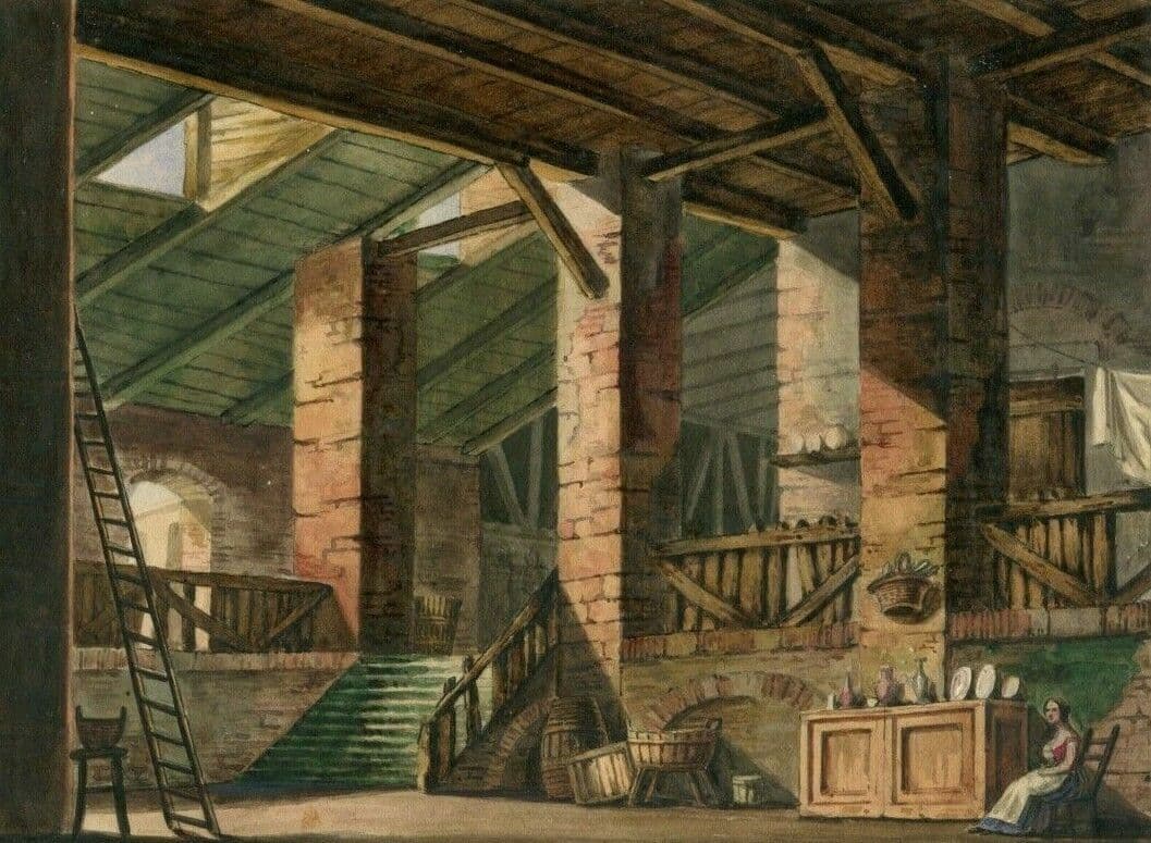 Drawing 19th Architecture, House Interior with People image 1