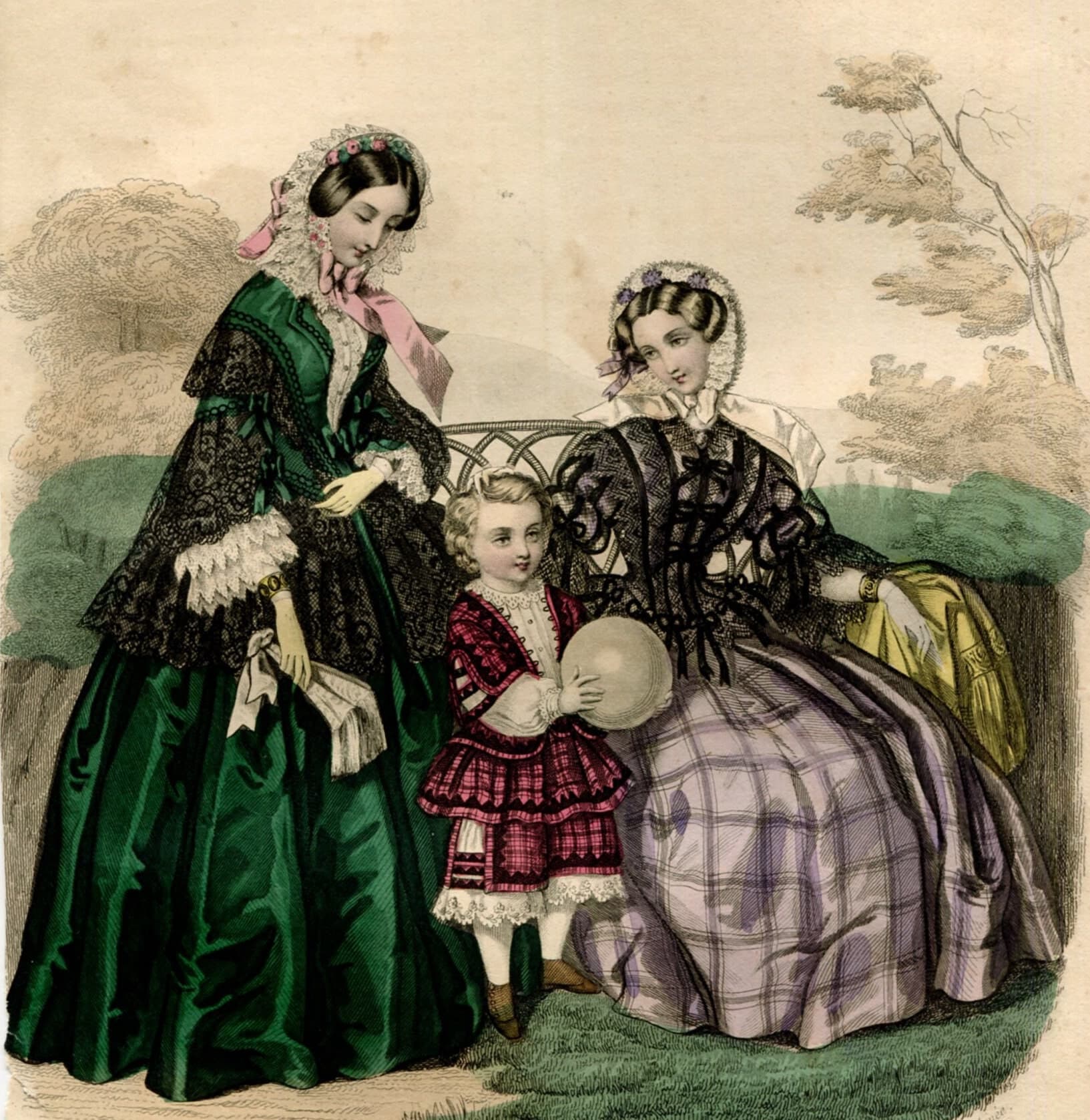 Antique French Fashion Lithograph - "Modes Vraies, Travail en Famille" - Musée image 1