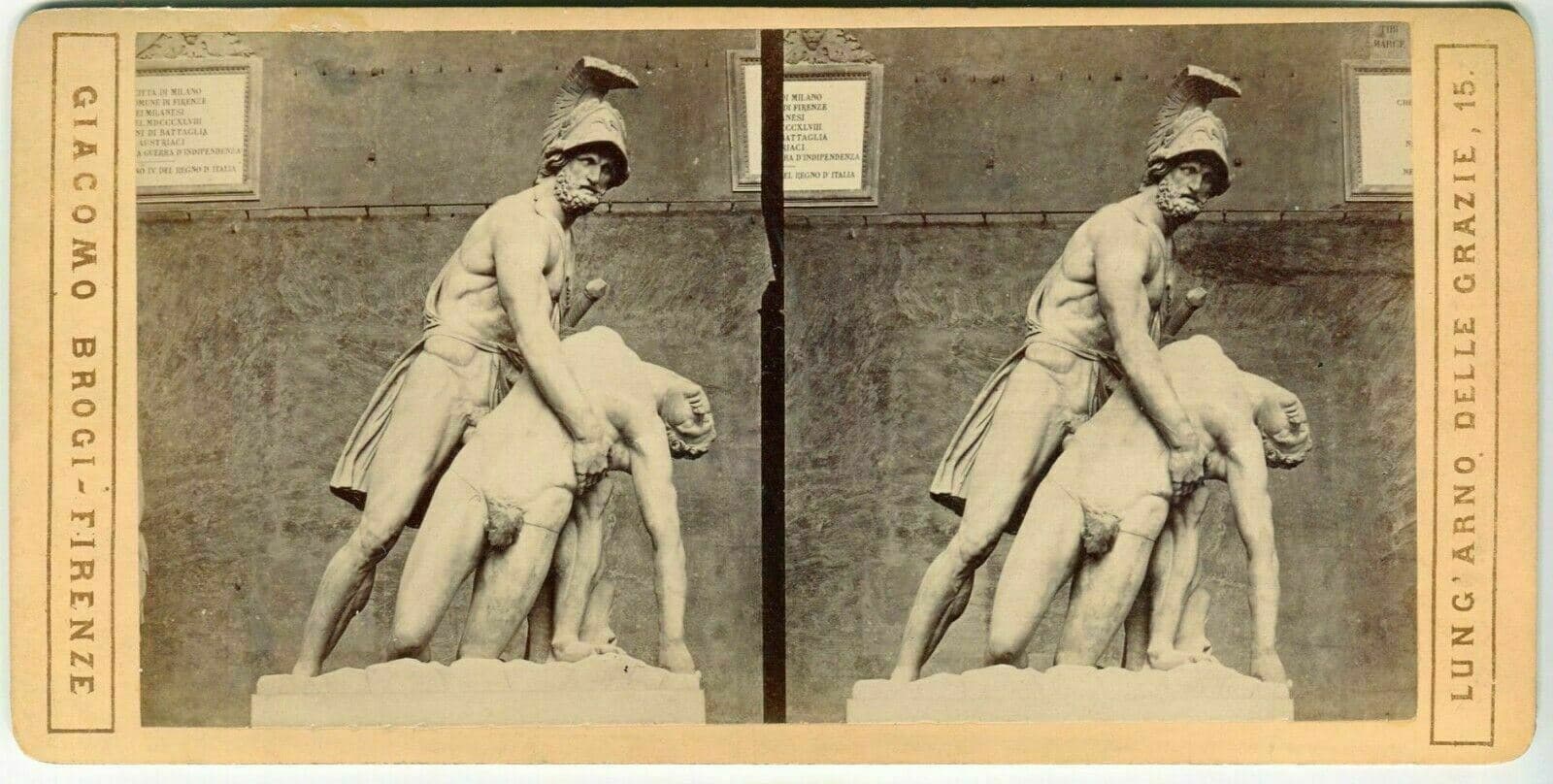 Vintage Stereoview Photograph Giacomo BROGI Florence Ajace, Scultura Greca 1870