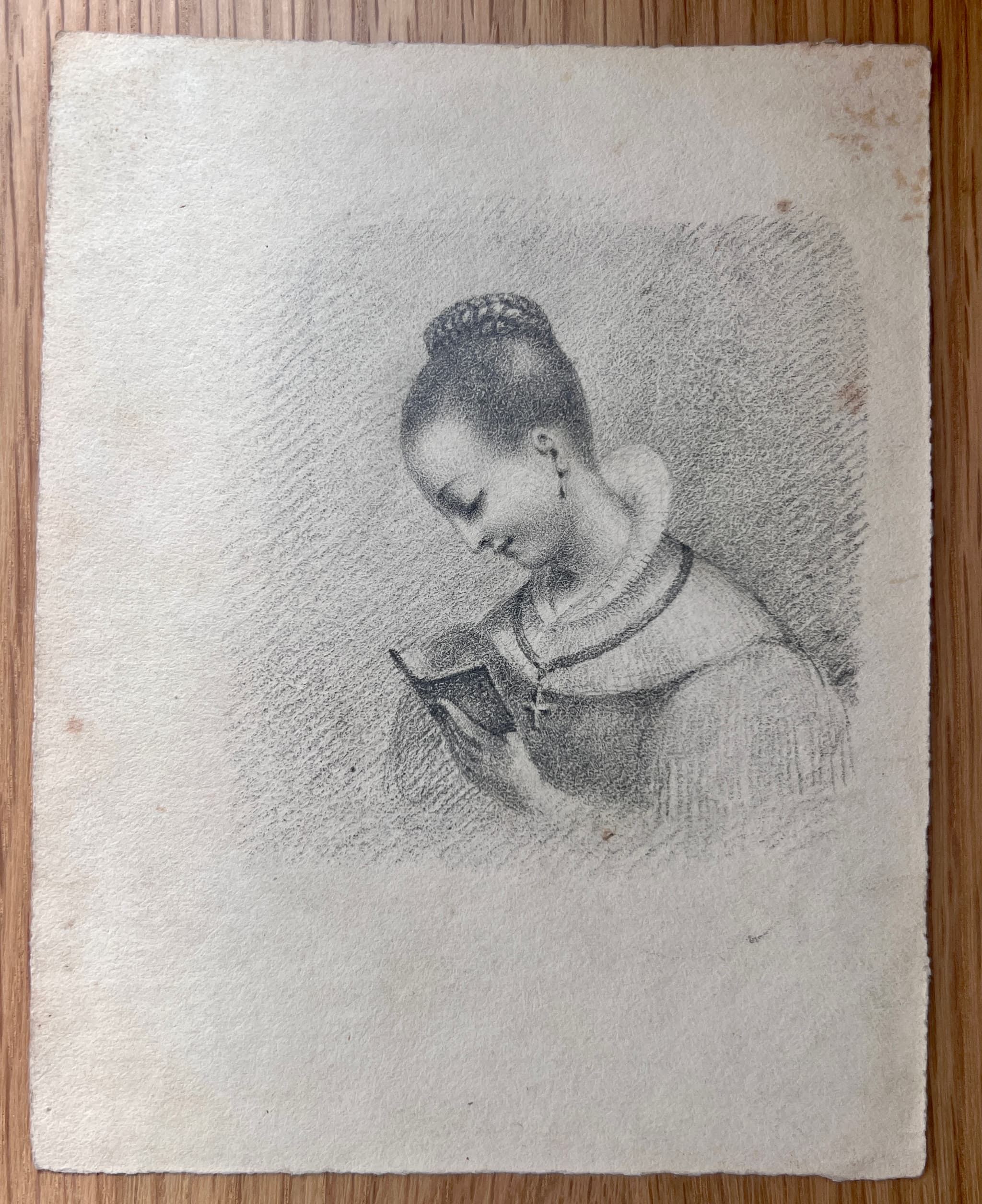 Religious Woman Reading 19th century Drawing image 2